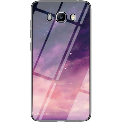 Coque Pour Samsung Galaxy J7 2016 / J710 [Avec Film De Protection ¿¿Cran],Coque Avec Rev¿ºtement Arri¿¿Re En Verre Tremp¿¿ Avec Ciel ¿¿Toil¿¿+ Tpu Silicone Souple Case Cover (Ciel ¿¿Toil¿¿ Violet)