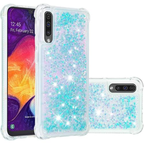 Coque Compatible Avec Samsung Galaxy A50 Étui, Sables Mouvants Liquides Brillants Très Mince Transparente Silicone Antichoc Tpu Bumper Housse Pour Samsung A50s / A30s. Star Blue Ybw