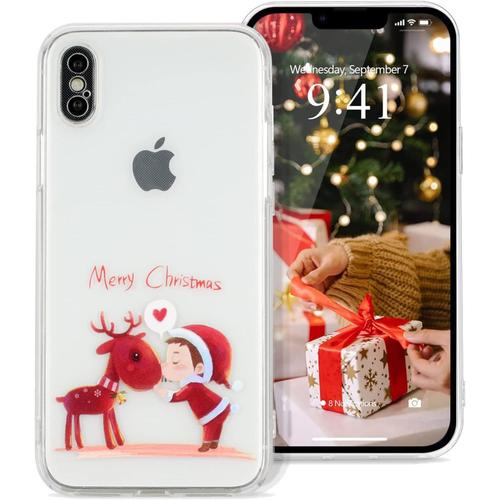 Noël Coque Compatible With Iphone Xs, Motif Animal De Noël Silicone Tpu Souple Housse Antichoc Bumper Protection Mince Légère Étui Pour Iphone X/Xs.Children Elk Hxs