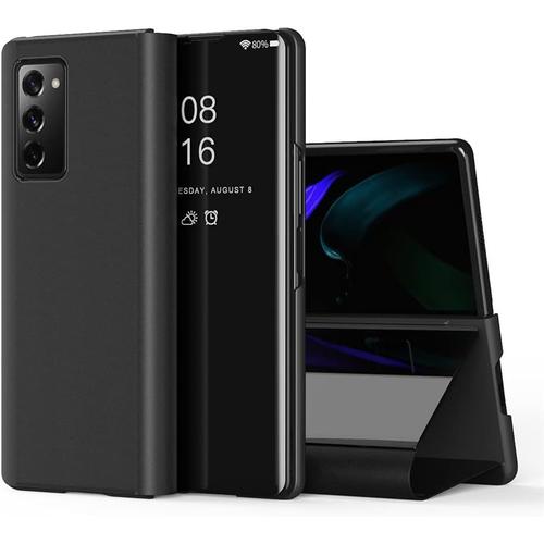 Coque Compatible Avec Samsung Galaxy Z Fold 2, Miroir Smart View Makeup Etui Stand Protecteur Housse Coque Etui À Rabat Coque Pour Samsung Galaxy Z Fold 2. Flip Mirror: Black Qh