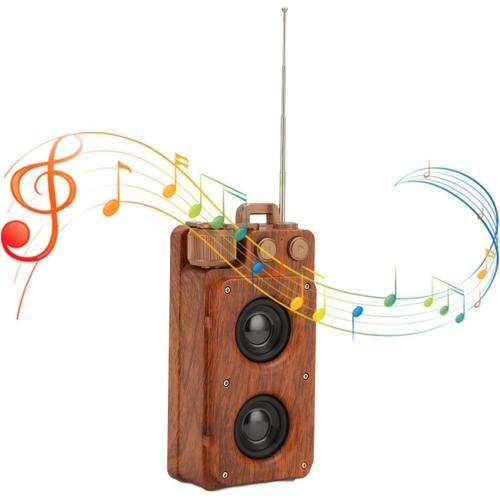 Haut-Parleur Bluetooth Rétro Radio Vintage, Mini Radio FM en Bois avec Style Classique à L'ancienne, Puce et Antenne DSP Intégrées, Haut-Parleur Rechargeable Prenant en Charge Le