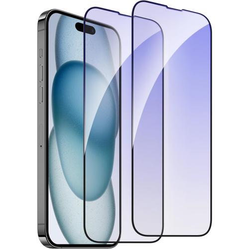 Protecteur D'écran Compatible Avec Apple Iphone 15 De 6,1 Pouces 2023, Film En Verre Trempé Anti-Lumière Bleue, Lot De 2, Couverture Complète, Installation Facile, Anti-Rayures, Filtre Hd 9h.