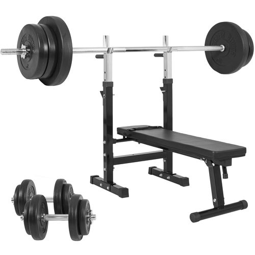 Gorilla Sports - Banc De Musculation Gs006 + Set D'haltères Disques En Plastique Et Barres 70kg