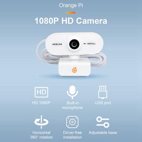 Caméra pour Orange Pi 1080P HD, Rotation horizontale de 360 ° 2MP avec Interface USB, Microphones analogiques pour windows XP/7/8/10 IOS
