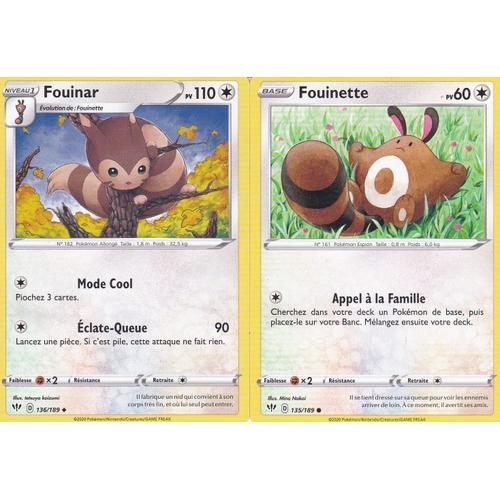 2 Cartes Pokemon - Fouinar - 136/189 + Fouinette - 135/189/ - Épée Et Bouclier 3 Ténèbres Embrasées