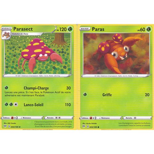 2 Cartes Pokemon - Parasect - 4/189 + Paras - 3/189/ - Épée Et Bouclier 3 Ténèbres Embrasées