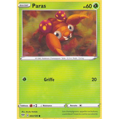 Carte Pokemon - Paras - 3/189 - Épée Et Bouclier 3 Ténèbres Embrasées