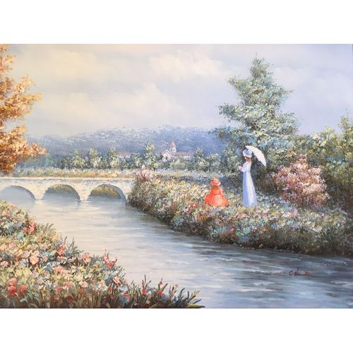 Très Jolie École Anglaise Par C.Hunter Hst (60*50 Cm) Promenade Au Bord De LEau