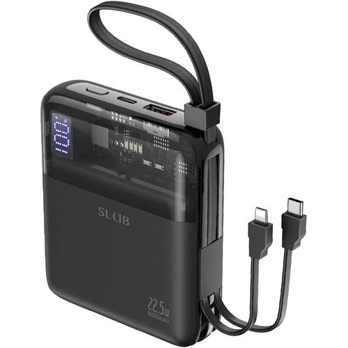 Batterie Externe 10000mah, Pd 22,5w Charge Rapide Avec 2 Cables De Charge Int¿¿Gr¿¿S, 4 Sorties, ¿¿Cran Led, Power Bank Mini Usb-C, Chargeur Portable Pour Iphone, Huawei, Samsung, Tablettes