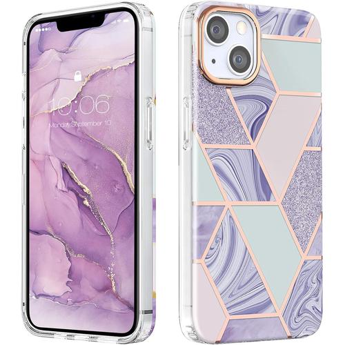 Coque Pour Iphone 13 Mini/Iphone 12 Mini Coque Marbre Brillant Dur Pc Housse Etui Protection, ¿¿L¿¿Gant G¿¿Om¿¿Trique Antichoc Coques Pour Iphone 13 Mini 5,4''-Violet Marbr¿¿