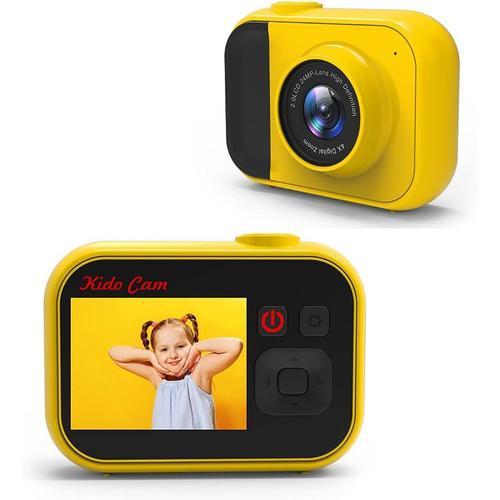 Appareil photo num¿¿rique haute d¿¿finition pour enfants - Mini cam¿¿ra ¿¿ selfie - ¿¿cran IPS HD de 2 pouces - Carte TF 32 Go - Charge USB - Convient pour les enfants (jaune)