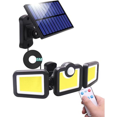 Lampe Solaire Exterieur Detecteur De Mouvement 171 Led Lumiere Solaire Avec Telecommande, Ip65 Etanche Luminaire 3 Modes ¿¿Clairage Pour Jardin, Garage, Carport, Terrasse, Maison