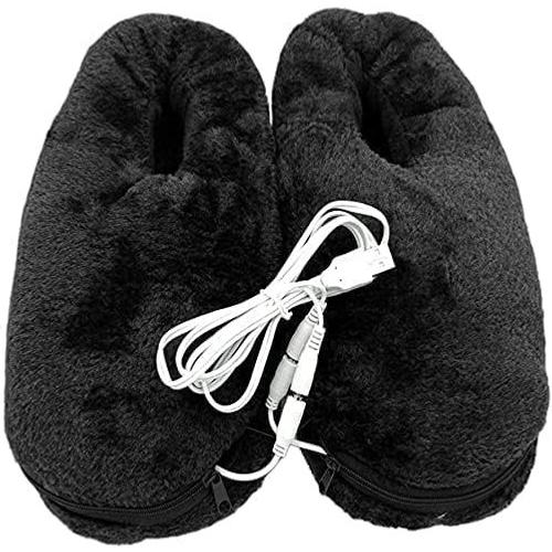 Chaussures Usb Chauffe-Pieds Pantoufles Chauffantes Bottes En Peluche Protection Pieds Confort Pour Hiver Bureau Massage De Chambre M Noir