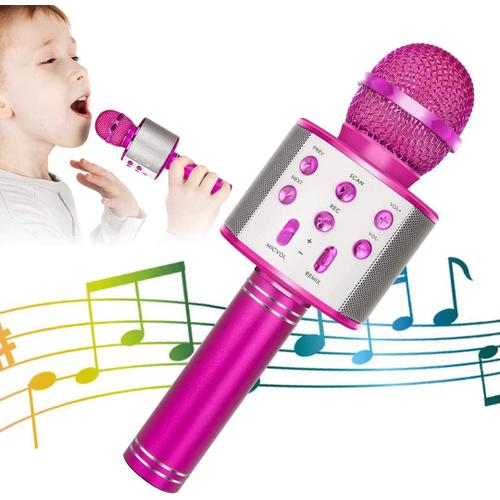 Microphone Bluetooth Karaok¿¿ sans Fil, 5-en-1 Radio FM, Portable Karaok¿¿ Micro, Haut-Parleur, Lecteur, Enregistreur pour Enfants Adulte,Compatible avec Smartphone, Android,iPad, PC(Rose)