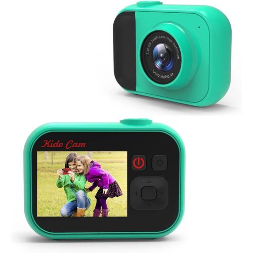 Appareil photo num¿¿rique haute d¿¿finition pour enfants - Mini cam¿¿ra selfie - ¿¿cran IPS HD - 2 pouces - Carte TF 32G - Chargement USB - Convient aux enfants (vert)