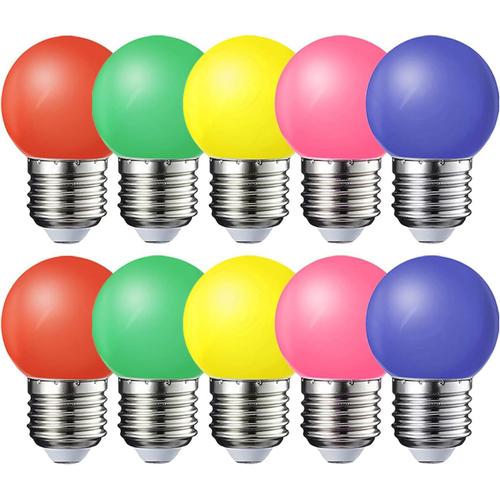 Lot De 10 E27 Ampoule Couleur Led 1w Colorful Bulb Lampe De Couleur 360° Angle Ac220v-240v, Rouge, Jaune, Bleu, Vert Et Rose