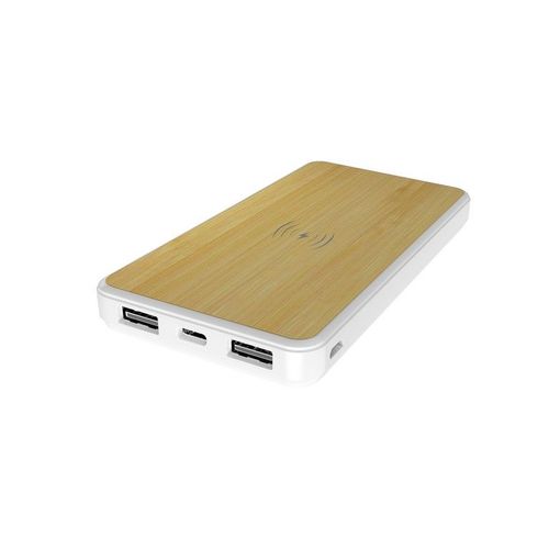 Batterie De Secours 8000mah Blaupunkt Mp7610 Écoresponsable En Bambou Avec Chargeur Induction 2 Ports Usb Et 1 Type C