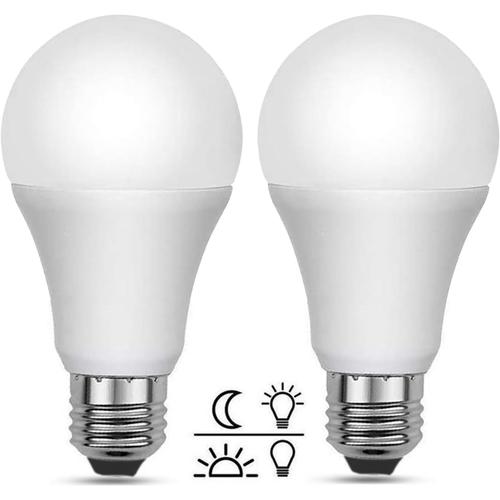 Ampoule Capteur Crépusculaire E27 10w 1000lm Blanc Froid 6000k, 230v 160 Degrés, Équivalent À 80w, Ampoule Détecteur De Lumière E27 Pour Entrée Jardin Extérieur, Lot De 2