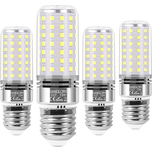 Ampoule Led E27 Blanc Froid 6000k, 13w Ampoule E27 Mais, Équivalent Halogène E27 100w, 1400lm, Angle Du Faisceau 360°, Ac 175-265v, Non Dimmable, Lot De 4