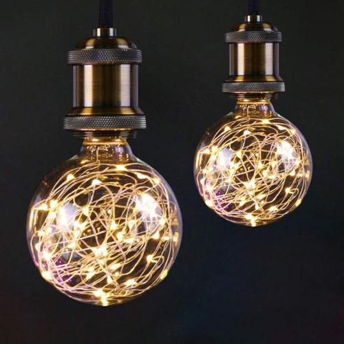 Ampoule de Fée Globe à LED G95 pour Éclairage Nocturne Ambiant, Base Standard E27 Edison avec Guirlandes Décoratives Étoilées pour Chambre à Coucher, Salon [Lot de 2, Blanc Chaud]