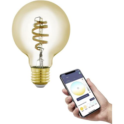 Ampoule Led E27 Connectée, G80, Zigbee, Contrôlable Par Appli Et Commande Vocale, Dimmable, Blanc Chaud - Froid, 360 Lumens, 5 Watts, Ambré, Design Vintage