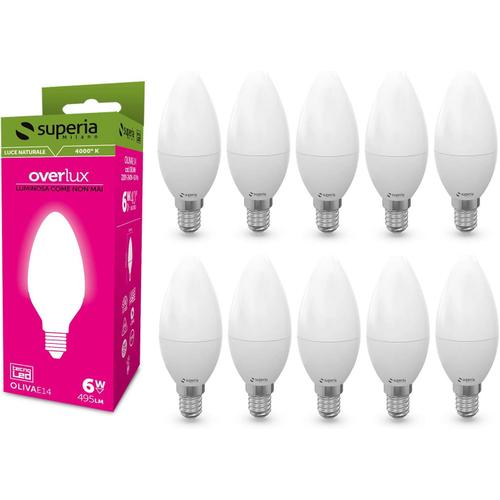 Ampoule Led Superia E14 En Forme De Bougie, 6w, Équivaut À L¿Ampoule Incandescente De 40w, Lumière Blanc Naturelle 4000k, 495 Lumen, 220v-240v Non Dimmable, Angle Lumière De 240°, 1 De 10 Pièces