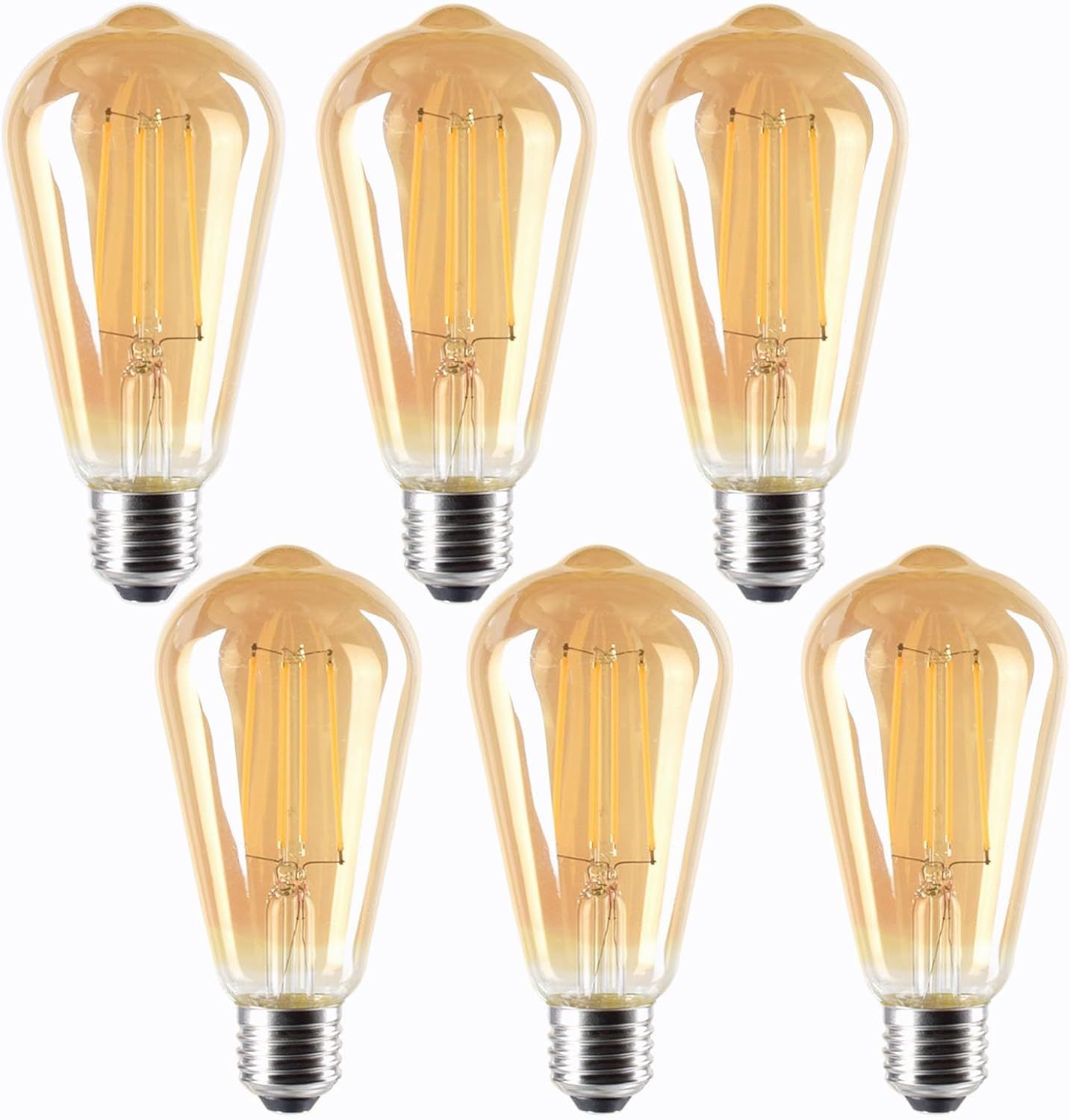 Ampoule Vintage Edison Dimmable E27 St64 4w 400lm Blanc Chaud 2700k Ambré Lampe Rétro À Filament Pour Salon Restaurant Café Bar (Lot De 6 Piecè)