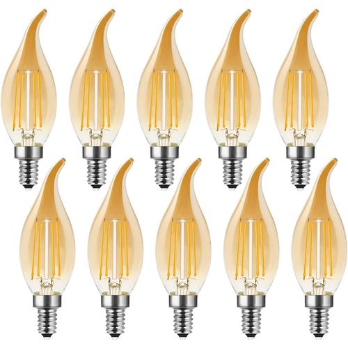 E14 4w Bougie Lampe Led,C35 Dimmable Blanc Chaud Bougie Forme Ampoule,Rétro Bougie Lampe Pour Lustre,4w Remplace 40w,Vintage Filament Ampoule,400lm,2700k,Ambre,Lot De 10,Classe Énergétique F