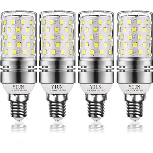 E14 Led Bougie Ampoules, 12w Led Candelabra Ampoules 100 Watts Équivalent, 1200lm, Cool White 6000k Led Ampoules Lustre, Base De Bougie Décorative E14, Lampe Led Non-Dimmable, Lot De 4