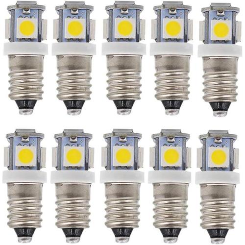 E10 Ac Led Ampoules, 10 Pcs 6v Blanc Froid 5 Lampes Led, E10 Miniature Vis 0.5watts 50lm (Ac6v, Cold White)