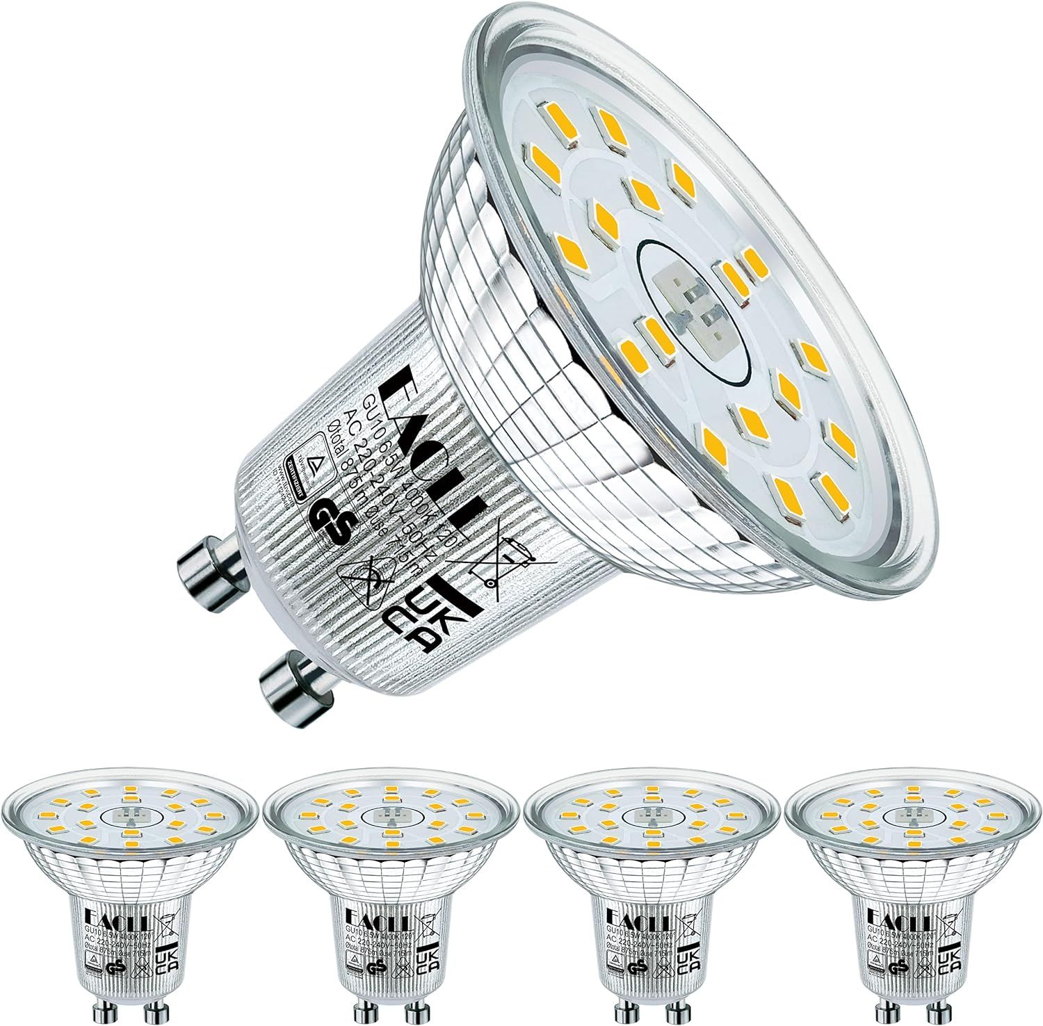 Ampoules Led Gu10 Blanc Neutre 4000k, 6.5w Équivalent Halogène 95w, Lot De 4, 715lm Non Dimmable, Éclairag Sans Scintillement Large Faisceau 120° Spot, Ac 230v Plus Court Lampe À Réflecteur