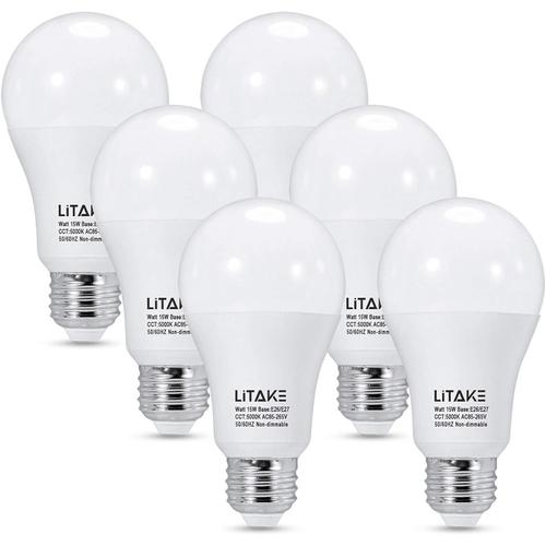 Ampoules Led E27, Equivalent 150w 15w E26 A60 Visser Les Ampoules Edison Lumière Du Jour 5000k 1600lm Super Lumineux Givré À Économie D'énergie Non Dimmable, Paquet De 6