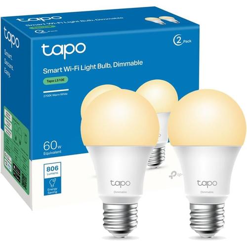 Ampoule Connectée Wifi, Ampoule Led E27 Blanc Chaud 2700k, Dimmable 8.7w 806lm, Compatible Avec Alexa Et Google Home, Commande Vocale, Economie D'énergie, L510e(2-Pack)