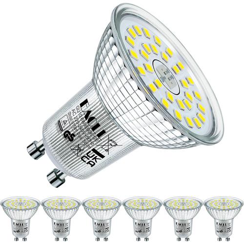 Ampoule Led Gu10 Blanc Froid 6w Équivalent Halogène 100w, Lot De 6, 745 Lumens 6000k Non Dimmable, Éclairag Sans Scintillement, Large Faisceau 120° Spot, Ac 230v Lampe À Réflecteur