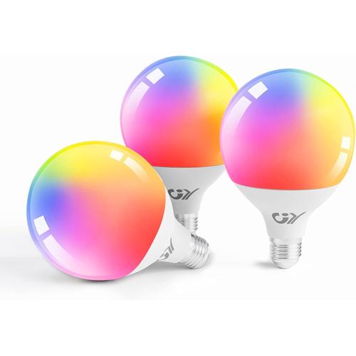 Lot De 3 Ampoules Connectée Wifi Led E27 G95 14w 1400lm Compatible Avec Alexa/Google Home, Intelligente Dimmable Ampoule Multicouleurs Rgb + Blanc Chaud/Froid 2700k-6500k