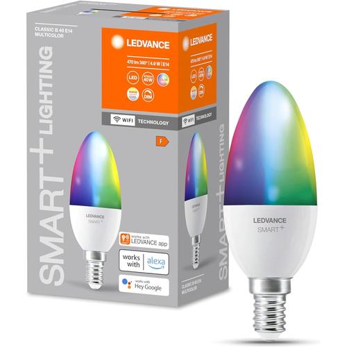 Smart+ Wifi Led Lamp, Frosted Look, 4.9w, 470lm, Classic Candle Shape (Classic B), E14 Base, Color Light & White Light, App Or Voice Control, Life Of Up To 20,000 Hours