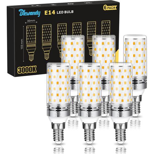 Ampoule Led E14 12w, 3000k Blanc Chaud Équivalent Ampoule Halogène 100w, E14 Ampoules De Maïs 1200lm, 360 °Angle Faisceau, Non Dimmable, Sans Scintillement, Lot De 6