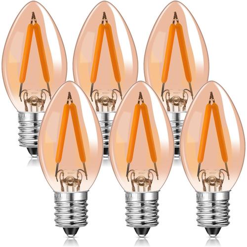 C7 Ampoule Led, Mise À Niveau 1.5 Watt Lumière De Bougie Ampoules, E14 Candelabra Base De Filament Ampoule Ultra Blanc Chaud 2200k Non Graduables, Ambre Glow Décoratif Edison, Lot De 6