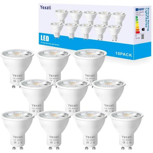 Ampoule Led Gu10,7w(Équivalent Halogène 50w), Sans Scintillement Spot 550 Lumens,Blanc Froid 6000k,Non Dimmable,Ac 220-240v,Angle De Faisceau 120°,Lot De 10