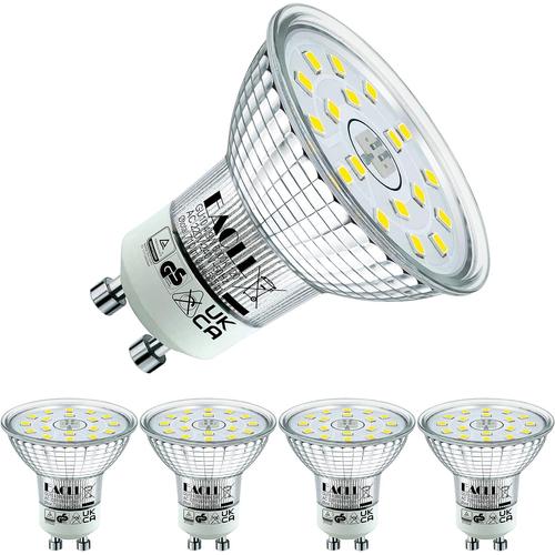 Ampoules Led Gu10 Blanc Froid, 4.9w Équivalent Halogène 75w, Lot De 4, 6000k 585 Lumens Éclairag Sans Scintillement, Large Faisceau 120° Spot, Non Dimmable Ac 230v Lampe À Réflecteur