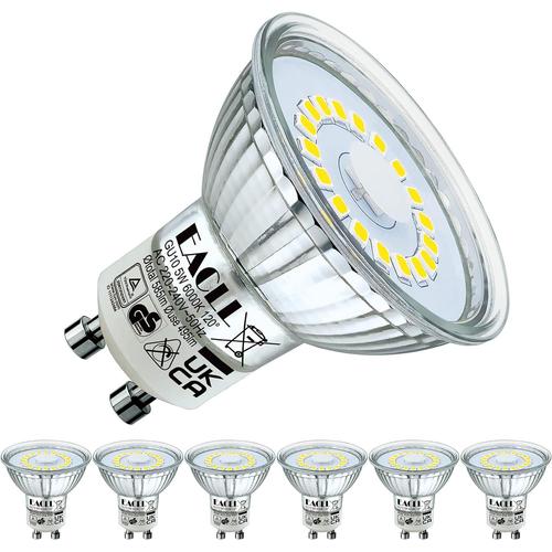 Ampoule Led Gu10 Blanc Froid 5w Équivalent Halogène 65w, Lot De 6, 495 Lumens 6000k Non Dimmable, Éclairag Sans Scintillement, Large Faisceau 120° Spot, Ac 230v Lampe À Réflecteur