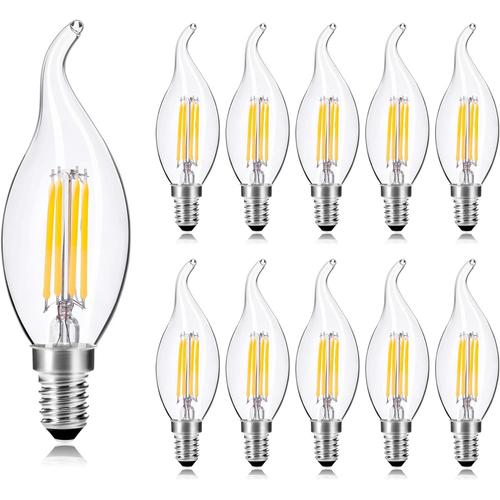 E14 Bougie Ampoule, 4w Led Forme De La Flamme, C35 E14 Filament Ampoules, Blanc Chaud 2700k, Équivalent À 40w 420lm, Non Dimmable, Lot De 10