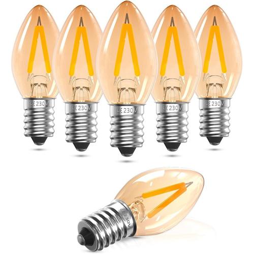 Ampoule Bougie Led E14 1w, Ampoule Veilleuse E14 C7 Vintage Ambrée Chaud Blanc 2200k Ampoule E14 Pour Lampe De Sel Équivalent 10w Pour Veilleuse Lampe De Chevet, Non Dimmable (Paquet De 6)