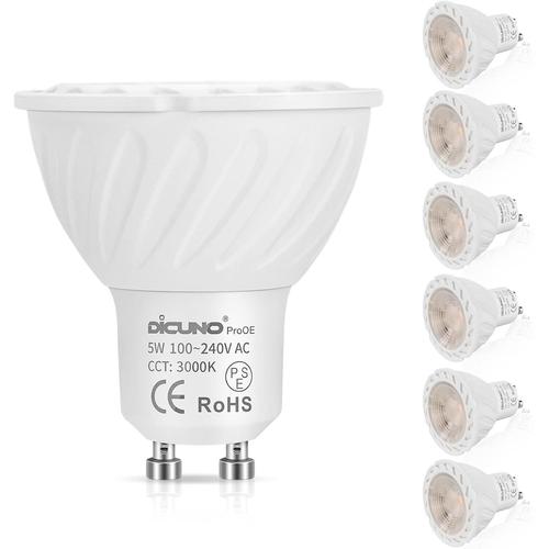 Prooe Ampoule Led Gu10 5w, Équivalent 50w Halogène, 310lm, Ampoule Led Spot Culot Gu10, Blanc Chaud 3000k, Haut Cri¿98, 110-240v, Projecteur Angle De Faisceau De 60 °, Not Dimmable - Lot De 6