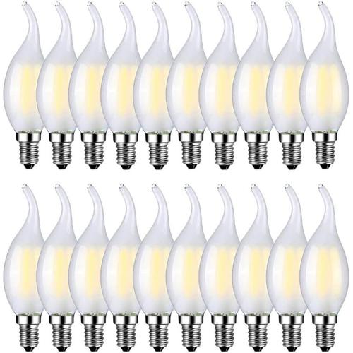 Ampoule À Bougie Led E14 4w Équivalent 40w Blanc Froid 6500k 400lm Ac 220-240v C35 Ampoules Led Bougie Filament Ampoule À Candélabre Non-Dimmable Dépolie Verre Lot De 20