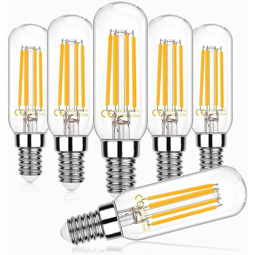 Lot De 6 Ampoules Led Dimmable Culot Edison À Vis E14 4 W (Équivalent 40 W) T25 Vintage Blanc Chaud 2700k, 400lm, For Lampe De Réfrigérateur, Armoire, Lustre Et Applique Murale