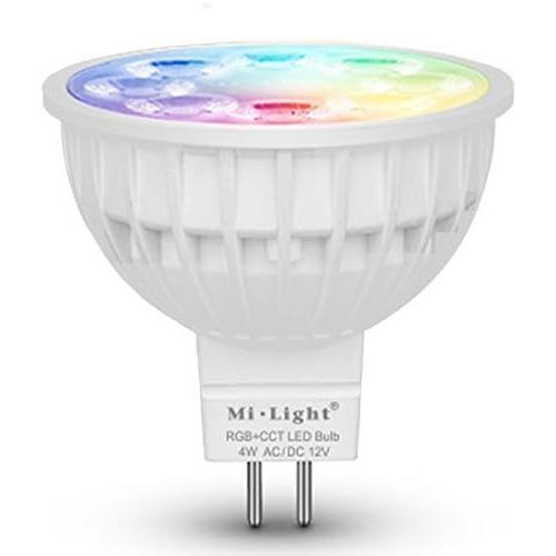 1x 4W 12V GU5.3 MR16 RGB + CCT Spot LED à changement de couleur et CCT WW CW, température ajustable, contrôlé par MiLight WiFi ibox/Remote (non inclus), Milight FUT104