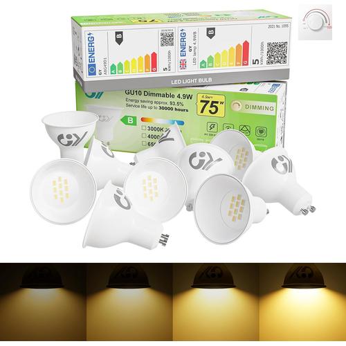 Ampoule Led Gu10 Dimmable 4.9w 780lm, 3000k Blanc Chaud, Angle De Faisceau De 120°, Économie D¿Énergie, Protection Des Yeux, Ampoules Gu10 Led Variateur, 10 Unité (Lot De 1)