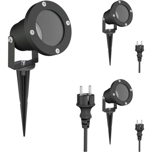 3 Pièces Led Projecteur De Jardin Duk Noir Avec Piquet De Terre Pour L'extérieur, Aluminium, Sans Ampoules