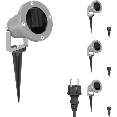 4 Pièces Projecteur De Jardin Duk Avec Piquet De Terre Pour L'extérieur, Ip65, Fiche, Gris, 1 X Gu10 Max. 15w